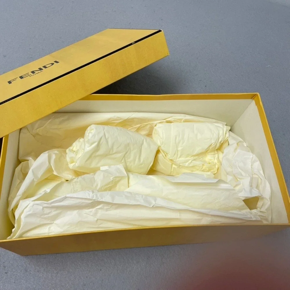 Fendi Shoe Box and Dust Bags Yellow Logo Authentic Storage Set 13.5x7.5x5